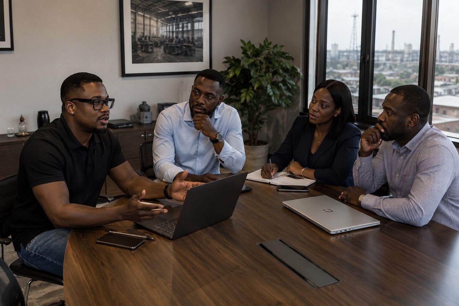 CEO being interviewed on set for a corporate video production in Nigeria